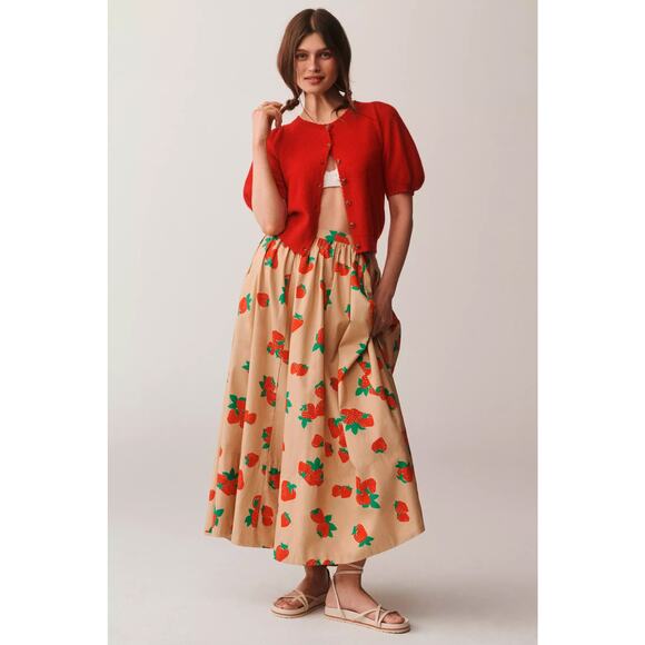 nwt ANTHROPOLOGIE MAEVE sz S The Jacie Poplin Veggie Printed Midi Skirt - Picture 1 of 6